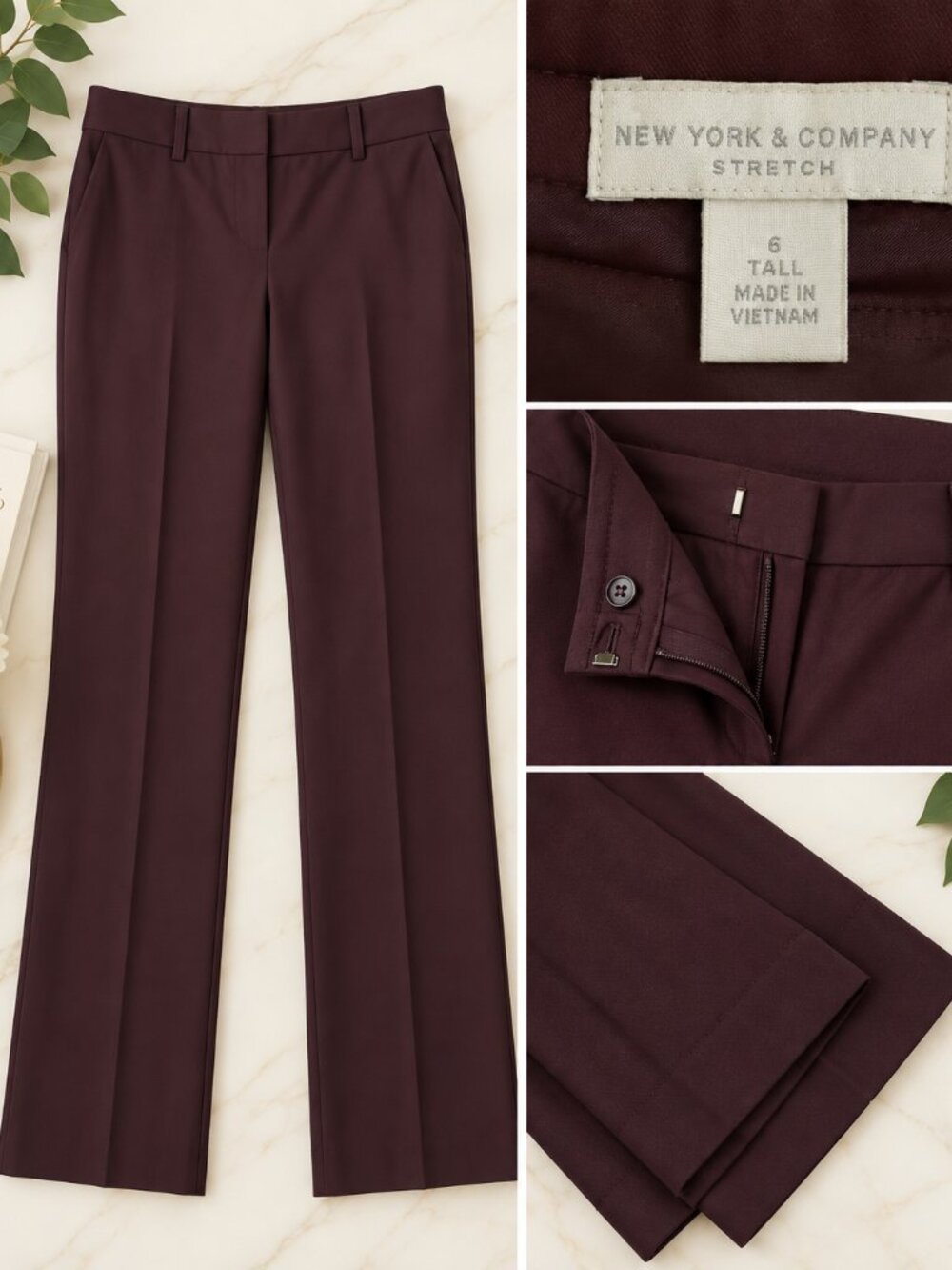 New York & Company Burgundy Stretch Dress Pants Size 8 Tall